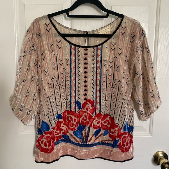 Anthropologie Posey  Peasant Velvet Shimmered Blouse Top Moulinette Soeurs - Picture 1 of 10